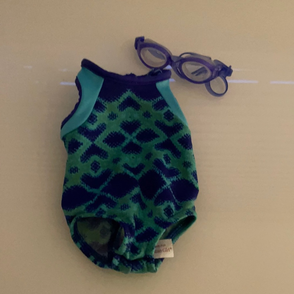 American girl doll swimsuit and goggles